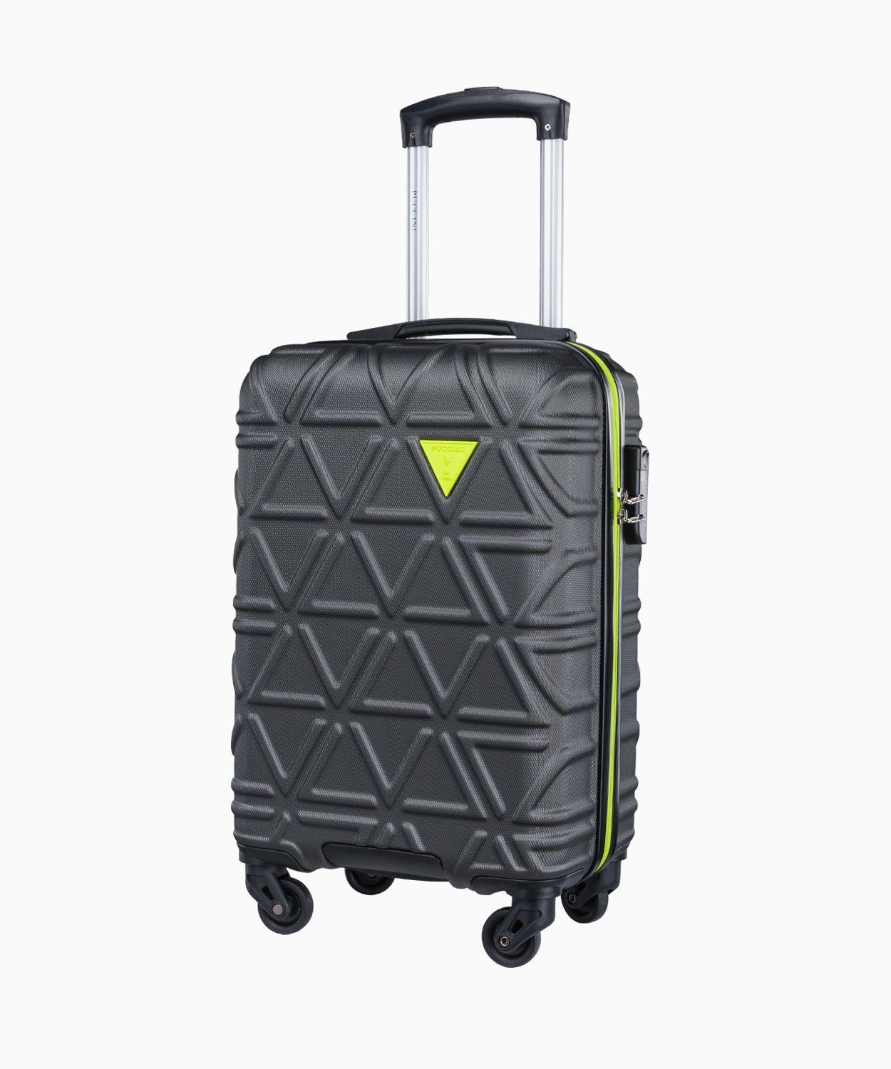 Šedý kabínový kufor s kontrastným povrchom