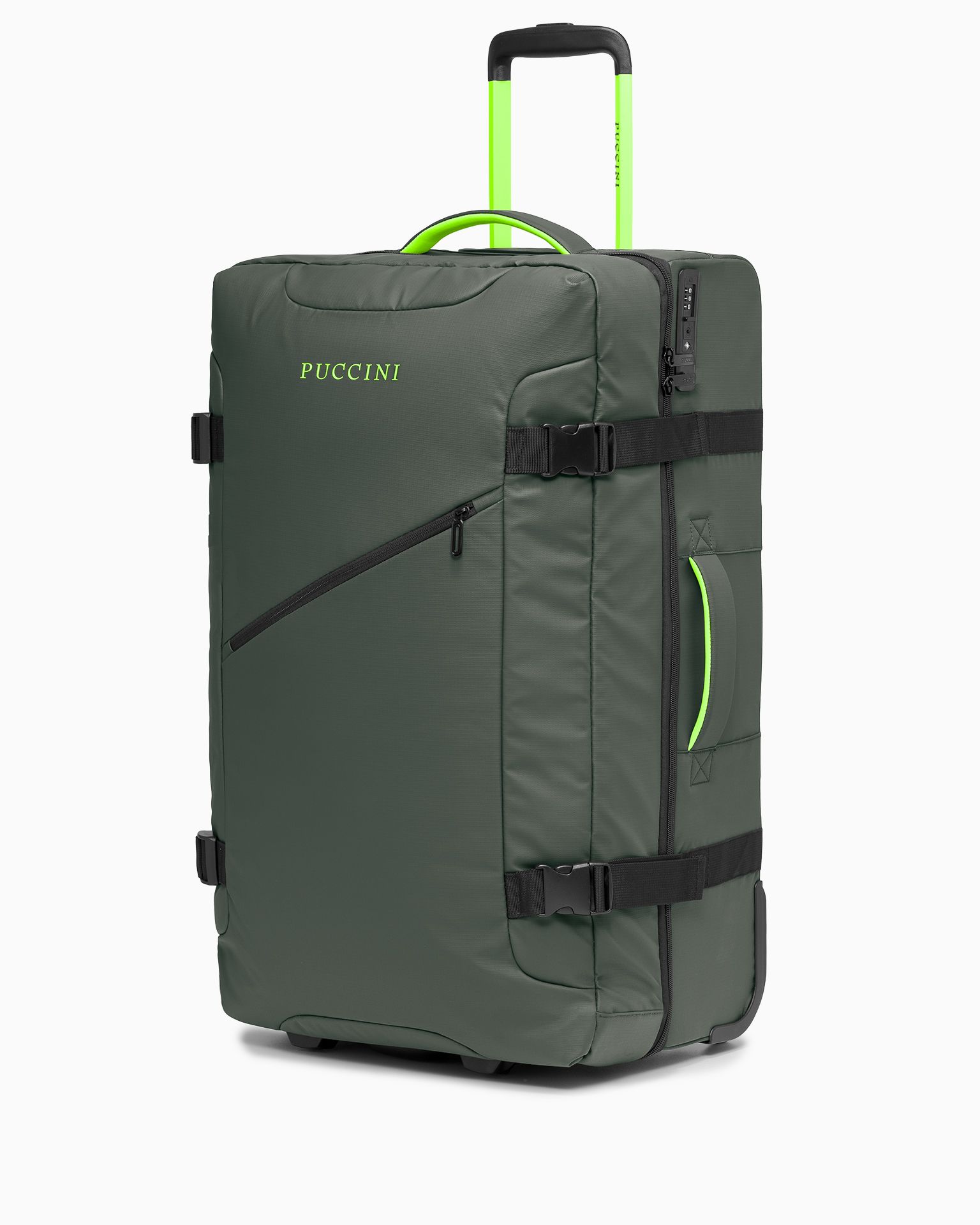 Veľký mäkký kufor na dvoch kolieskach zelenej farby