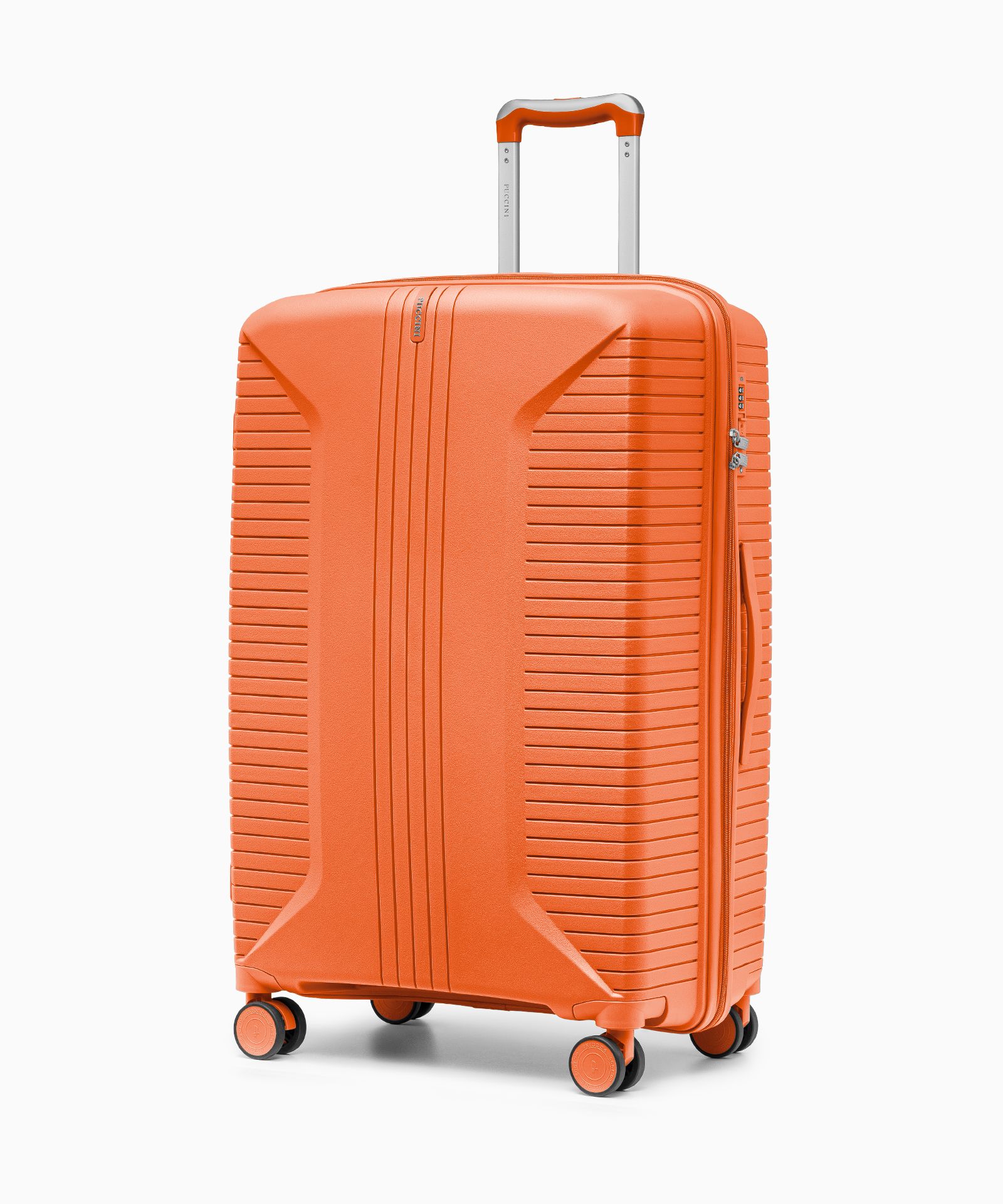 Veľký kufor na kolieskach z polypropylénu oranžovej farby