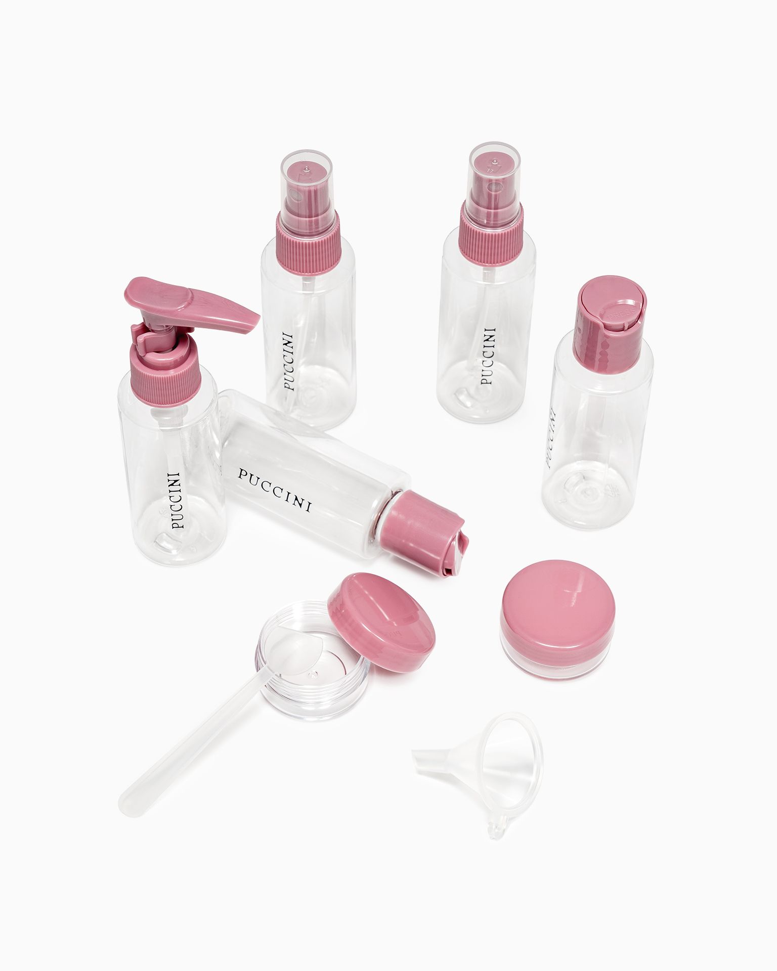 Sada cestovných nádob ružovej farby