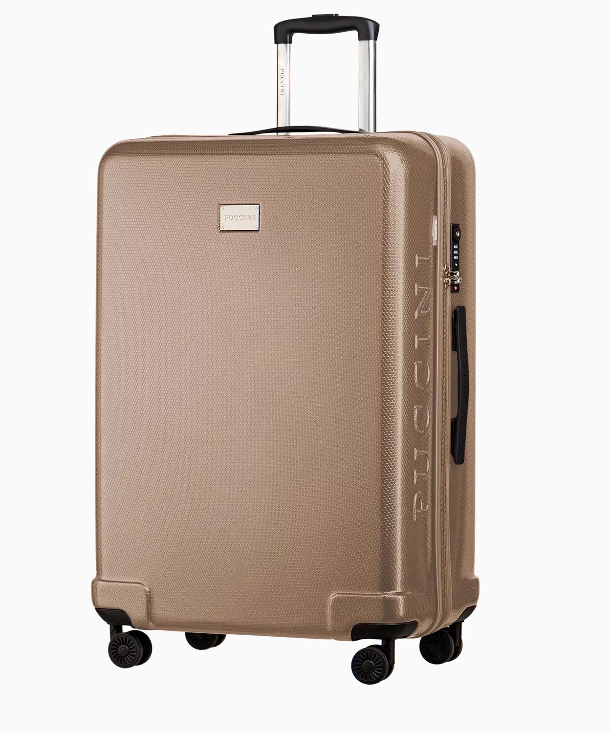 Veľký tvrdý kufor v odtieni champagne s voštinovým povrchom