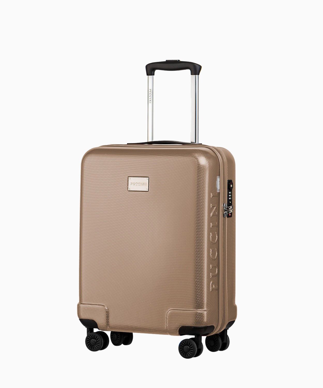 Tvrdý kabínový kufor v odtieni champagne s voštinovým povrchom