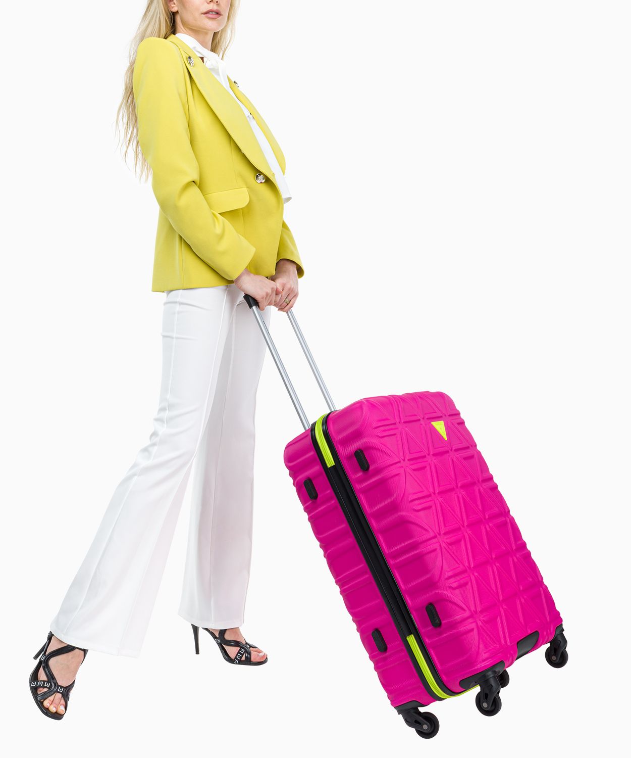 Stredne veľký ružový kufor s kontrastným povrchom