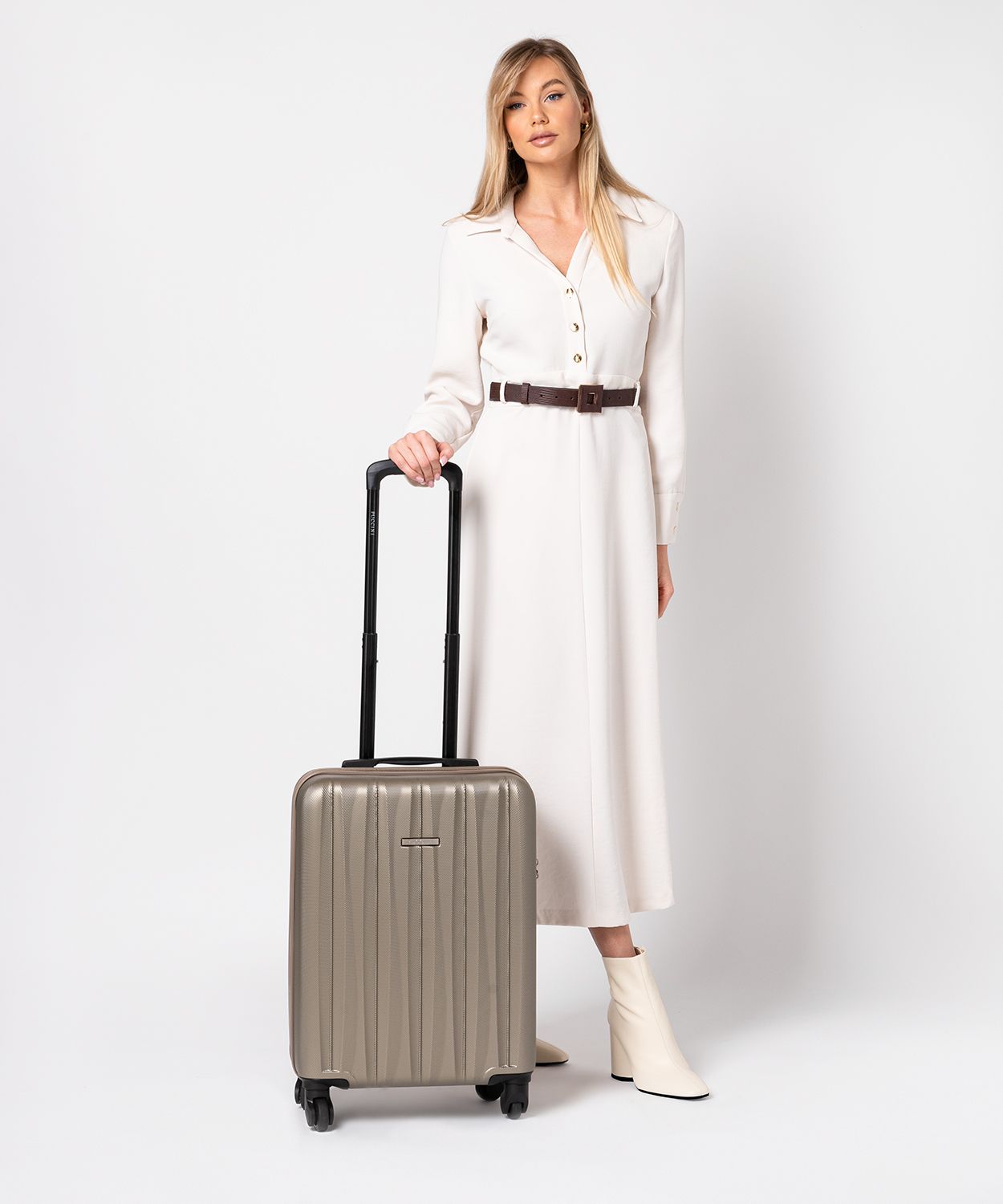 Kabínový kufor s drážkami v odtieni šampanského