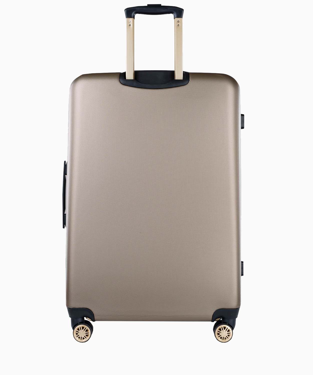 Veľký kufor v odtieni šampanského, s elegantným nápisom