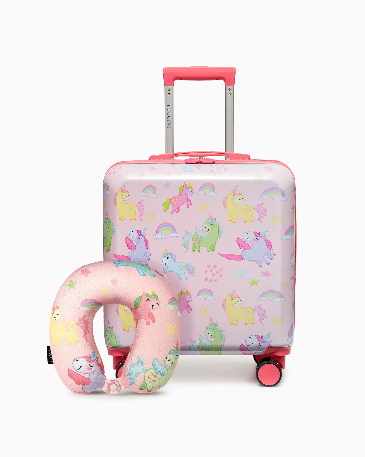 Sada kufor pre deti + cestovný vankúš ružový jednorožec