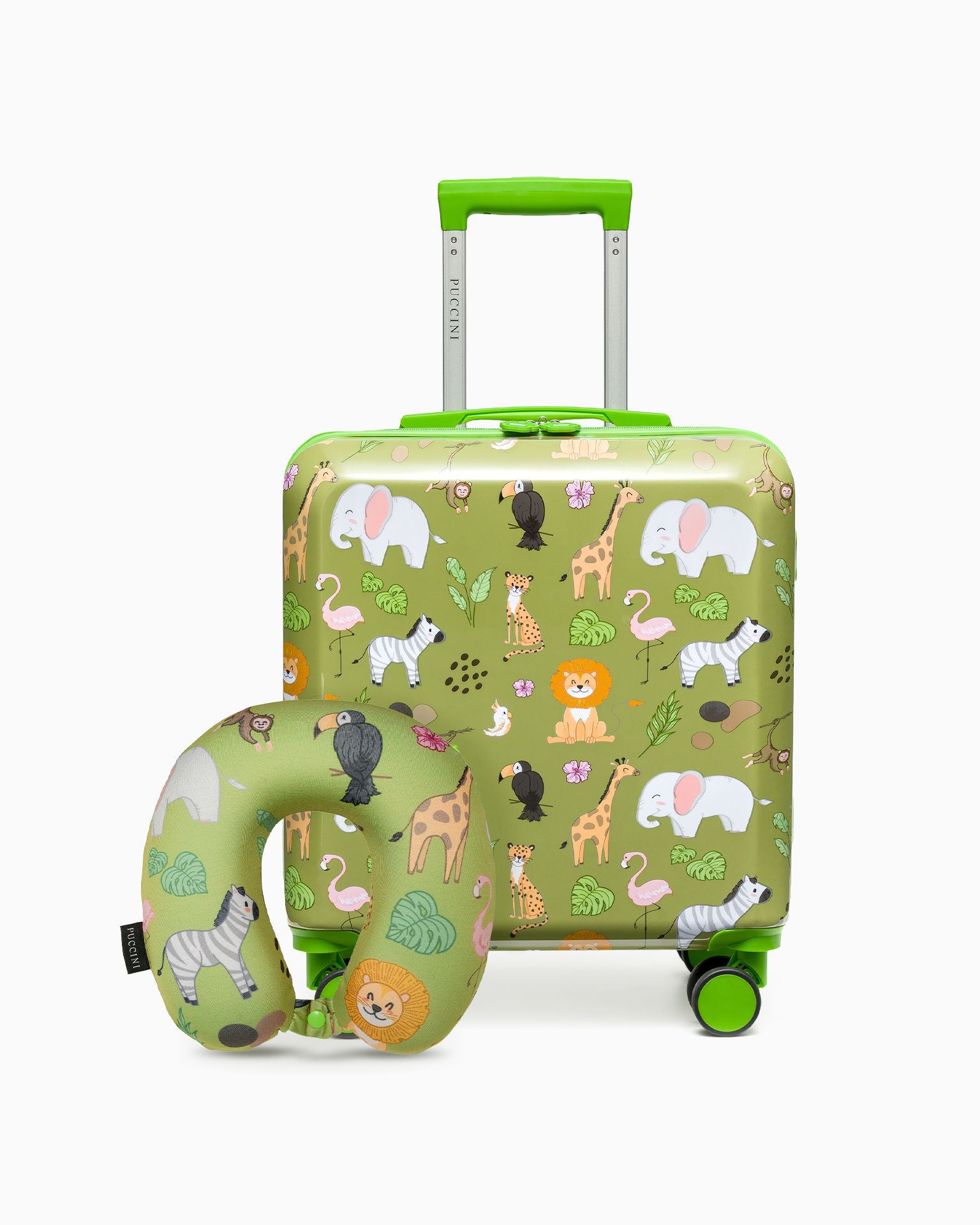 Sada kufra pre deti + cestovný vankúš zelená safari