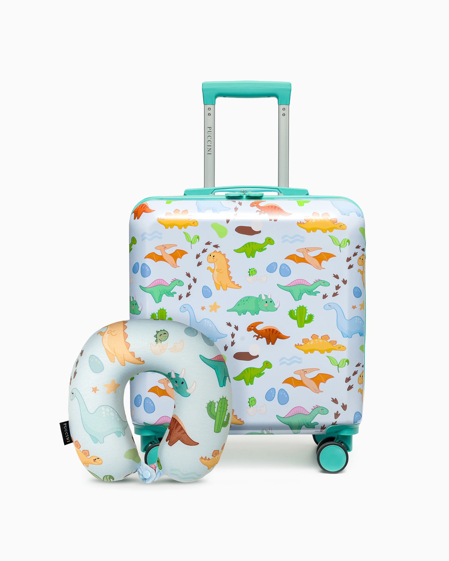 Súprava batožiny pre deti + cestovný vankúš modré dinosaury