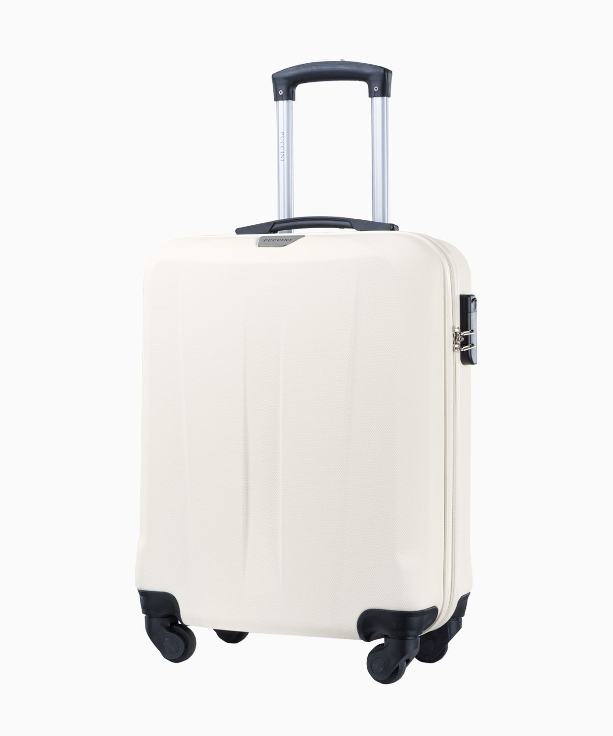 Biely kabínový kufor na štyroch kolieskach