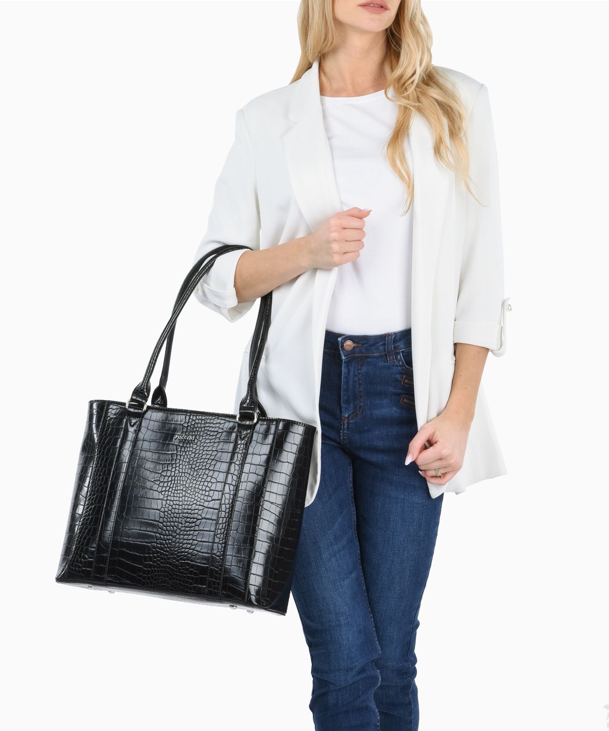 Čierna lakovaná shopper taška z ekokože crocco