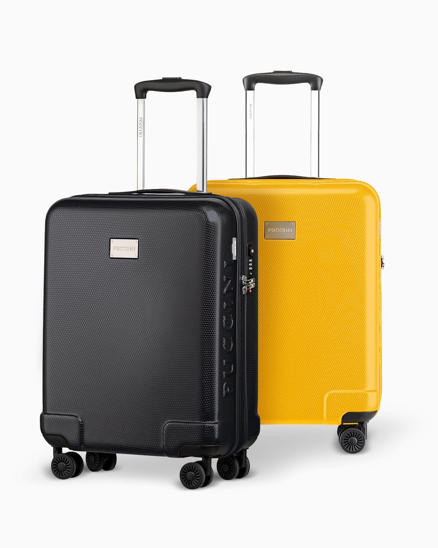 Antracitová + žltá polykarbonátová súprava kabínových kufrov