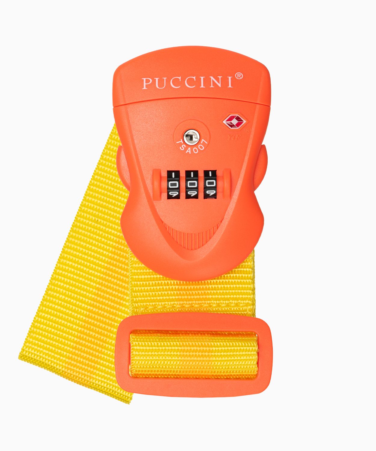 Žltý bezpečnostný pás na batožinu s kódom TSA